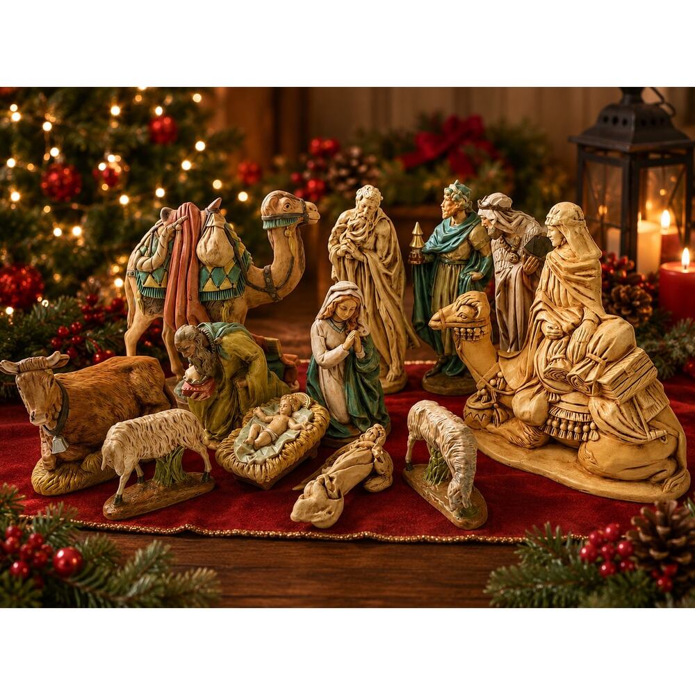 vintage Nativity large 12pc Ceramic  Mold Atlantic Company during 1970s and1980s